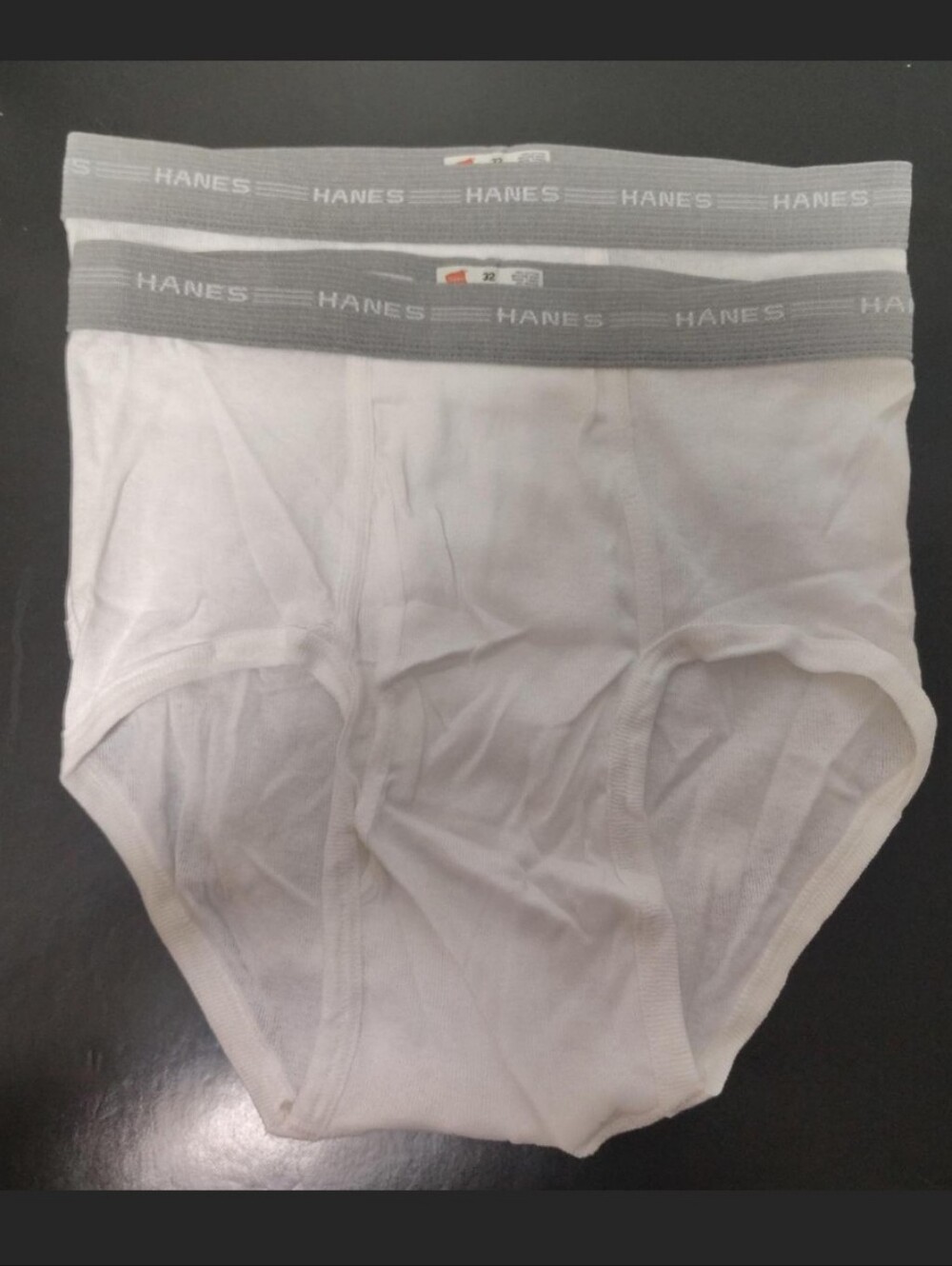 Vintage Hanes Men's Classic White Briefs with Gray Waistband - 2 Pack - Size 32